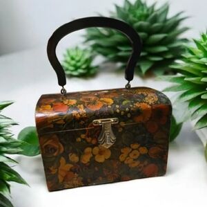 Vintage Floral Top-Handle Women's Bag in Brown and Orange